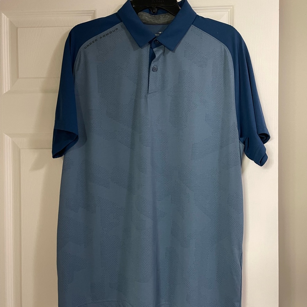 Under armour mens polo. Size large blue with hints of teal.